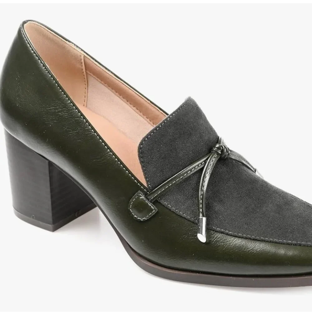 New Journee Collection Crawford Loafer Style Pumps, Square Toe, & Bow - Picture 2 of 10